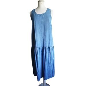 Vintage Cherokee Denim Dress Sleeveless Drop Waist Pockets Oversized 472